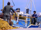 Greek Islands, KOS, Kos Town, harbourfront, fishermen sorting nets, GIS1029JPL