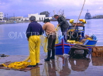 Greek Islands, KOS, Kos Town, harbourfront, fishermen sorting nets, GIS1155JPL