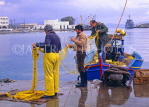 Greek Islands, KOS, Kos Town, harbourfront, fishermen sorting nets, GIS1170JPL