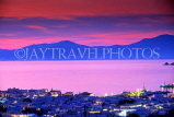 Greek Islands, MYKONOS, dusk view over town and harbour, GIS535JPL