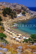 Greek Islands, RHODES, Lindos, St John's Bay, beach and sunshades, GIS761JPL