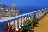 Greek Islands, SANTORINI, Firostefani, balcony and coastal view, GIS637JPL