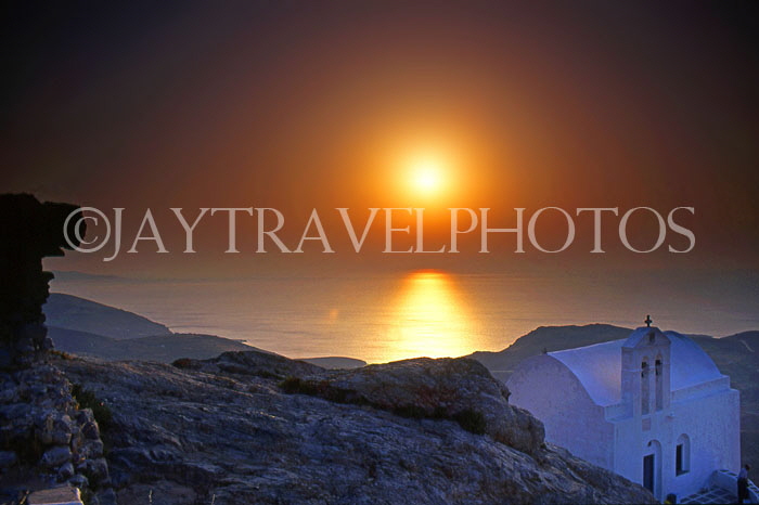 Greek Islands, SERIFOS, sunrise over town (Hora), GIS622JPL