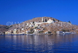Greek Islands, SYMI, town with hillside church, view from sea, GIS427JPL