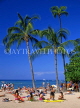 Hawaiian Islands, OAHU, Waikiki Beach, sunbathers and coconut trees, HAW312JPL