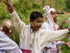 INDIA, Assam, Rongali Bihu Assamese New Year festival, dancers celebrating, IND1457JPL
