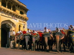 INDIA, Rajasthan, Jaipur, AMBER PALACE and Fort, row of elephants with mahouts, IND1200JPL
