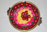 INDIA, South India, Kerala, flowers and petals in brass bowl, IND1558JPL