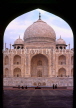 INDIA, Uttar Pradesh, Agra, The TAJ MAHAL, view through archway, IND1300JPL