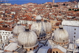 Italy, VENICE, St Mark's Basilica (San Marco) domes and city rooftops, ITL1838JPL