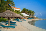 JAMAICA, Montego Bay, Coyaba Beach Resort, sunbeds sunshades on beach, JM368JPL