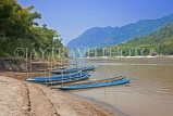 LAOS, Mekong River, villagers boats by the riverside, LAO105JPL