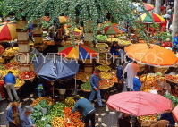 MADEIRA, Funchal Market, fruit and vegetable stalls under parasols, MAD798JPL