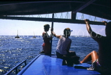 MALDIVE ISLANDS, tourists on trip by Dhonis (fishing boat), MAL665JPL