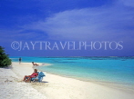 MALDIVE ISLANDS, typical island, beach with sunbathers, MAL713JPL