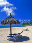 MAURITIUS, East Coast beach (by Le Saint Geran Hotel), sunshade and sunbeds, MRU131JPLA
