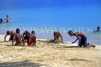 MAURITIUS, North Coast, Grand Bay, children playing on beach, MRU213JPL