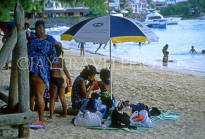 MAURITIUS, North Coast, Grand Bay, locals on public beach, MRU206JPL