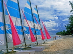 MAURITIUS, South West Coast, sailboats lined up along beach, MRU150JPL