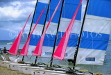 MAURITIUS, South West Coast, sailboats lined up along beach, MRU343JPL