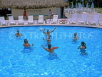MEXICO, Yucatan, Playa Del Carmen, holidaymakers playing Water Polo in pool, MEX256JPL