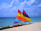 MEXICO, Yucatan, Playa Del Carmen, sunfish sailboats on beach, MEX250JPL
