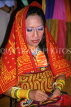 PANAMA, Kuna Indian woman  in traditional dress, doing embroidery, PAN42JPL