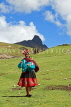 PERU, Chupani, Andean Mountain scenery, woman walking, PER68JPL