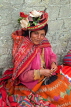 PERU, Chupani, Andean Mountains, traditional weaving, woman spinning yarn, PER62JPL