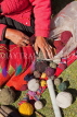 PERU, Chupani, Andean Mountains, traditional weaving, woman with balls of yarn, PER70JPL