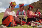PERU, Chupani, Andean Mountains, traditional weaving, women preparing a backstrap loom, PER79JPL