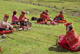 PERU, Chupani, Andean Mountains, traditional weaving, women preparing a backstrap loom, PER83JPL