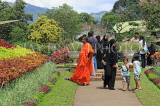 SRI LANKA, Kandy, Peradeniya Botanical Gardens, Flower Garden, visitors and monk, SLK4920JPL