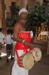 SRI LANKA, Kandy, Temple of the Tooth (Dalada Maligawa), drummer at temple ceremony, SLK3049JPL