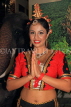 SRI LANKA, Kandy, cultural show, performer in traditional Kandyan dress, greeting, SLK5095JPL