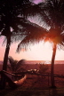 SRI LANKA, Negombo, beach, boat and coconut trees, dusk, sunset, SLK3536JPL
