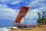 SRI LANKA, Negombo, catamaran (traditional fishing boat) on beach, SLK1678JPL