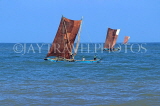 SRI LANKA, Negombo, catamaran with sail (traditional fishing boat) at sea, SLK5956JPL
