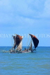 SRI LANKA, Negombo, catamarans with sail (traditional fishing boat) at sea, SLK5972JPL
