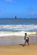 SRI LANKA, Negombo, fishing village, seaside, and fisherman with net, on beach, SLK6045JPL