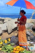 SRI LANKA, Negombo, market, fruit and vegetable market, vendor with with parasol, SLK6183JPL