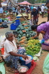 SRI LANKA, Negombo, market scene, fruit and vegetable market, vendor and shopper, SLK2656JPL