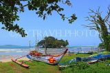 SRI LANKA, south coast, Weligama, fishing boats, and Taprobane Island, SLK4675JPL