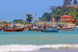 SRI LANKA, south coast, Weligama, fishing boats and coastal view, SLK4816JPL