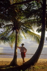 ST LUCIA, Choc beach, and tourist standing by coconut tree, STL689JPL