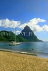 ST LUCIA, The Pitons and yacht, view from Soufriere beach, STL608JPL