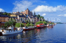 SWEDEN, Stockholm, boats lined up along Sodermalm Island, SWE181JPL