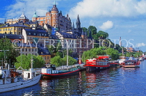 SWEDEN, Stockholm, boats lined up along Sodermalm Island, SWE182JPL