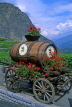 SWITZERLAND, Valais, CHMOSON, wine barrell on cart (wine cellar sign), SW1551JPL
