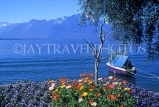 SWITZERLAND, Vaud, MONTREUX, poppies and boat, Lake Geneva, SW1540JPL